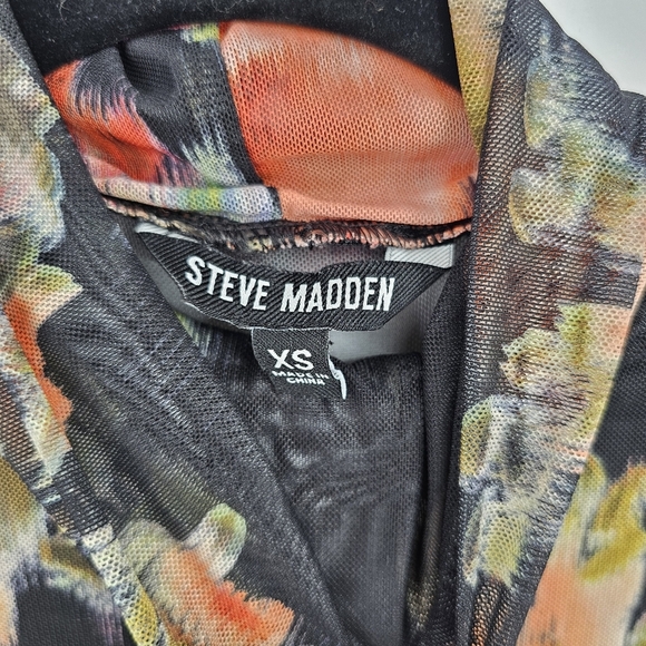 Steve Madden Sheer Floral Mesh Long Sleeve Top XS Stretch Fitted - Picture 2 of 4